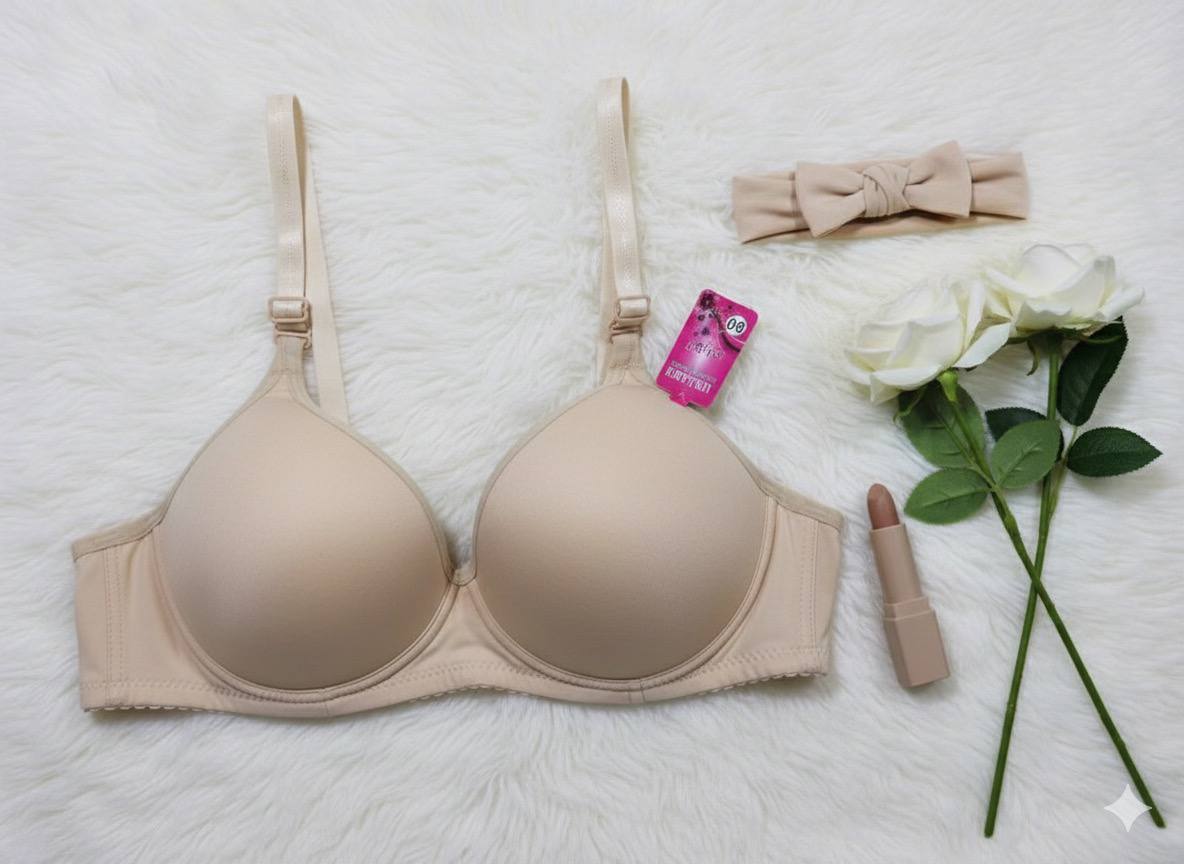 سوتین اسفنجی بدون فنر سایز بندی از 70 تا 85کاپ استاندارد بدون فنر کرم کد:۲۷